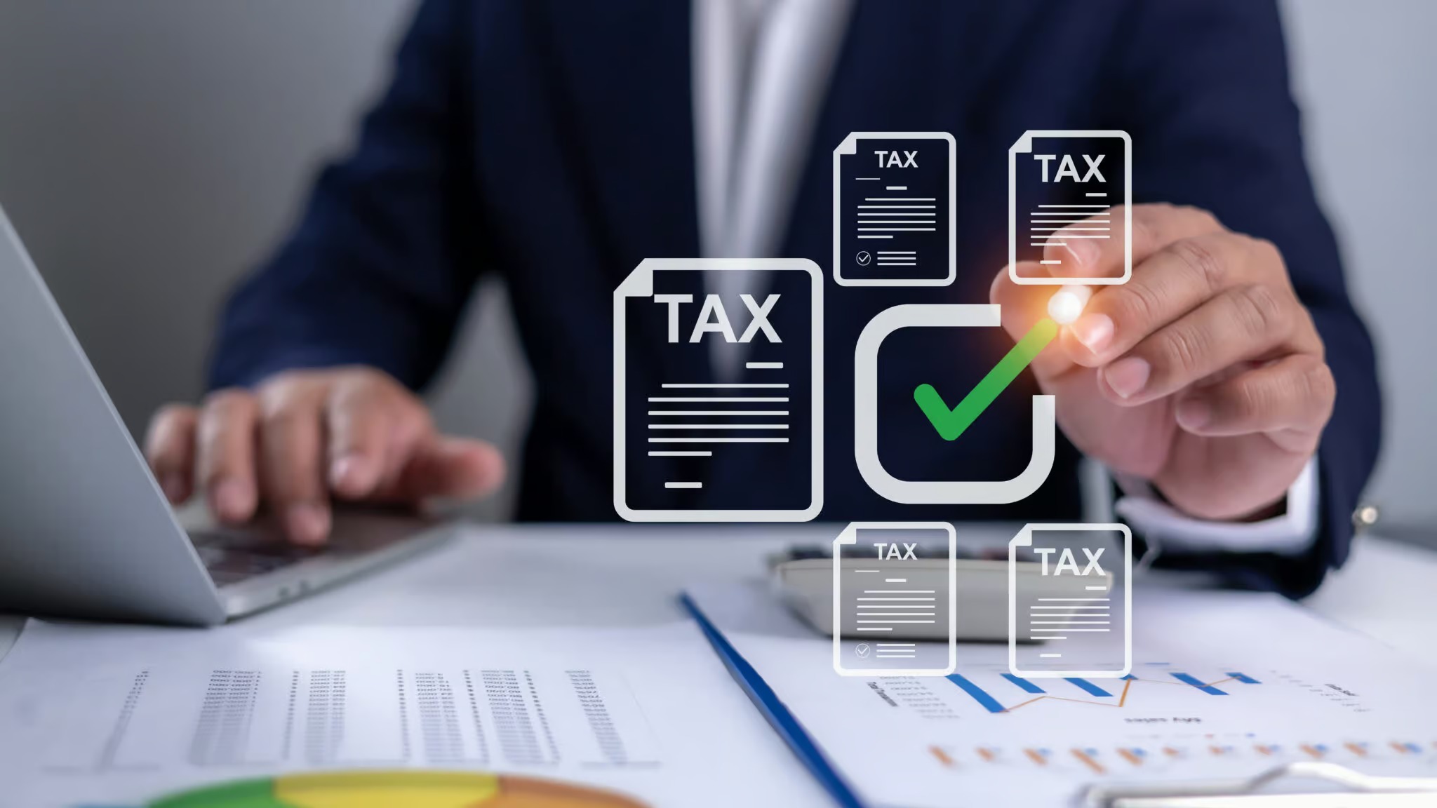 Professional reviewing corporate tax documents